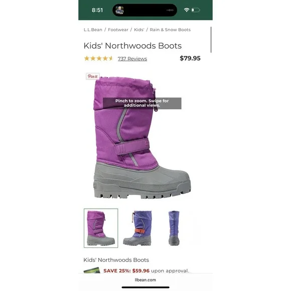L.L. Bean Northwoods Waterproof Winter Boots Snow Pink Big Kids 4 $80 Retail - Picture 8 of 8